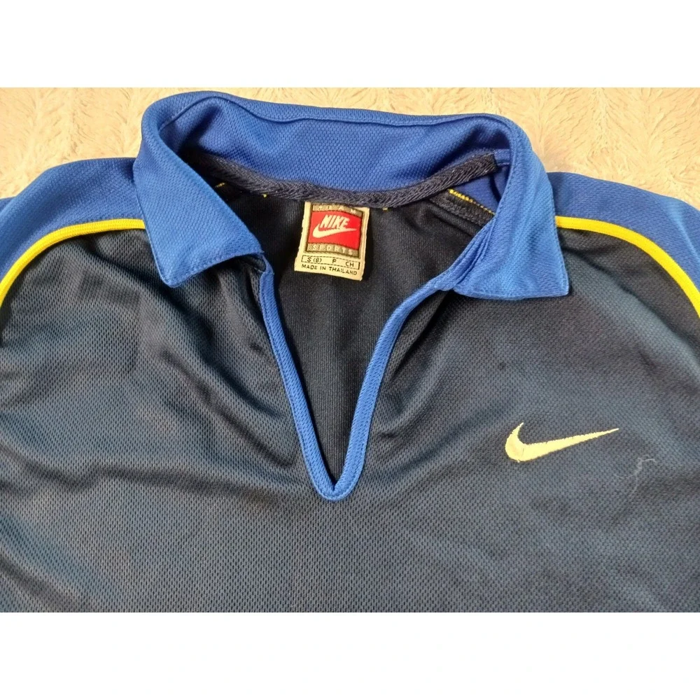 Vintage Nike Team Sports V Neck Polo Shirt Mens Small Blue Golf Rugby Soccer 90s